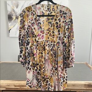 Haptics Animal Print 3/4 Sleeve Blouse